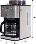 Kenmore Elite Grind And Brew Coffee Maker - Burr Grinding Ground Coffee Bean Hopper With Drip Pot, 12 Cup Programmable Automatic Brew Coffee Machine For Barista Style Cafetera, Use For Kitchen & Café