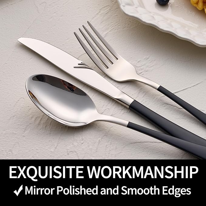 20-Pieces Black Silverware Sets for 4,Black Handle Stainless Steel Cutlery Set, Include Forks Spoons and Knives Set, Dishwasher Safe Utensil Sets for Home Restaurant