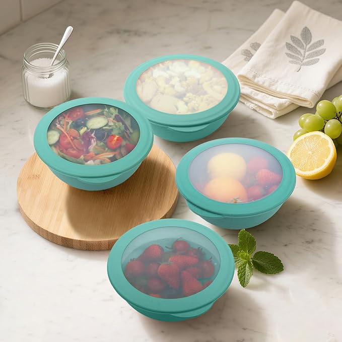 40 OZ Wheat Straw Bowls with Lids Set, 4 PCS Unbreakable Salad Bowls with Lid, Alternative Plastic Food Containers with Lids for Lunch, Microwave & Dishwasher Safe Kitchen Bowl Set, Green