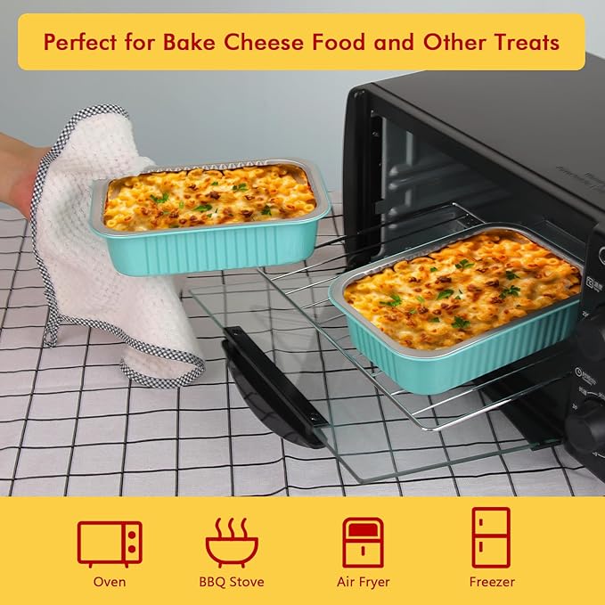 LNYZQUS 1.5lb Small Baking Pans with Lids 25 Pack, 7” x 5” Aluminum Foil Containers Individual Cake Tins,24oz Heavy Duty Takeout Leftover Containers Meal Prep Holders Boxes for Oven-Blue