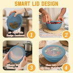 Homienly Bowls for Kitchen, Wheat Straw Bowls with Lids, Salad Container for Lunch, Unbreakable Microwave and Dishwasher Safe 40 OZ Large Bowl for Soup, Cereal, Ramen, RV, Camping, College Dorm, Blue