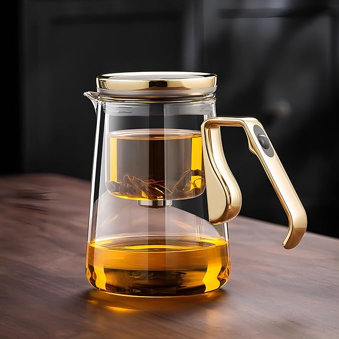 YJX Magnetic Glass Teapot, 25.4oz Small Enchanted Brewing Tea Pot, Witchcraft Magic Borosilicate Tea Set with Strainer for Loose Leaf or Herbal, Exquisite Kettle Gift for Tea Lovers(Golden)