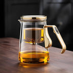 YJX Magnetic Glass Teapot, 25.4oz Small Enchanted Brewing Tea Pot, Witchcraft Magic Borosilicate Tea Set with Strainer for Loose Leaf or Herbal, Exquisite Kettle Gift for Tea Lovers(Golden)