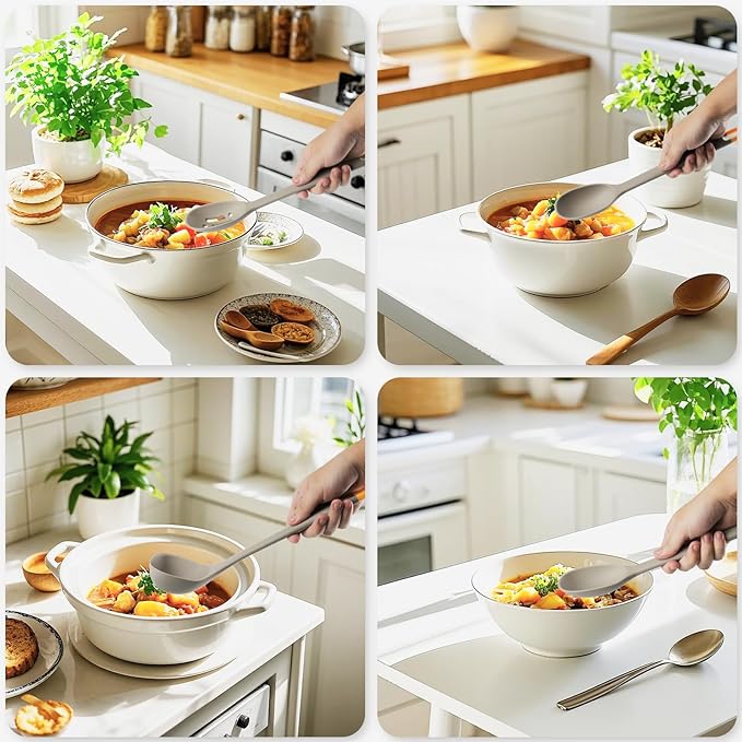 Silicone Kitchen Cooking Utensils Set: MOACC Heat Resistant 13inch Long Kitchen Gadgets, BPA Free Non Stick Rubber Cook Accessories For Food Prep, Frying, Serving, Basting (Light Grey)