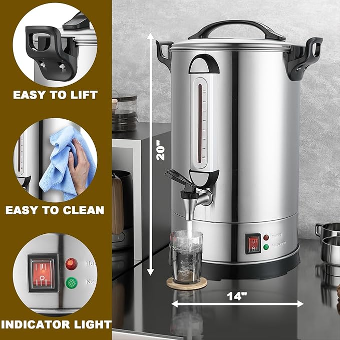 Commercial Coffee Urn Large Coffee Maker 100 Cup Coffee Maker Industrial Coffee Dispenser 1300W Quick Brew Dual Wall Stainless Steel Hot Water Urn Tea Maker Machine for Wedding, Catering, Events