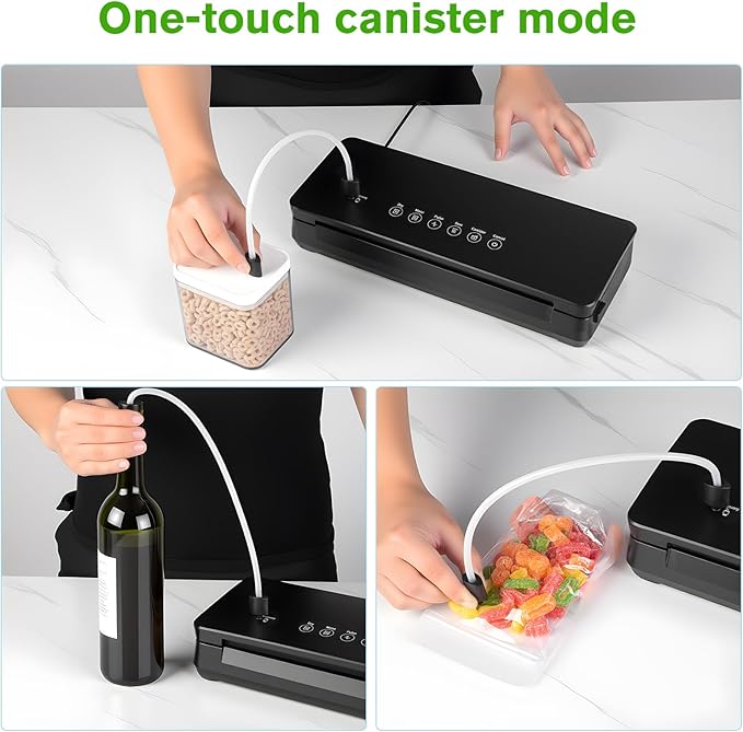 120W Power Vacuum Sealer for Food, Food Sealer Machine with 5 Molds include Dry, Moist, Pulse, Seal, Canister, Accessory, Built in Cutter & Vacuum Bags Storage, with 1 Bag Rolls