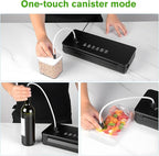 120W Power Vacuum Sealer for Food, Food Sealer Machine with 5 Molds include Dry, Moist, Pulse, Seal, Canister, Accessory, Built in Cutter & Vacuum Bags Storage, with 1 Bag Rolls