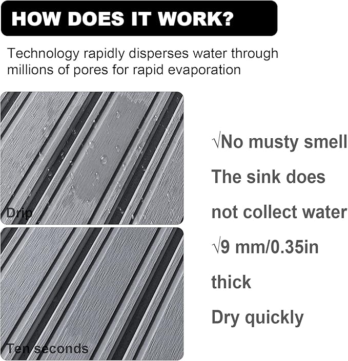 Large Stone Dish Drying Mat for Kitchen Counter, 24"×16"- Quick Drying Diatomaceous Earth Mats for Multi - Purpose, Eco-Friendly ,Super Absorbent, Foldable ,Non-Slip