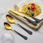 20-Piece Gold Silverware Set 18/0 Stainless Steel Flatware Black Handle Cutlery Set Service for 4 Dinner Knives Forks Spoons Set Mirror Finish Dishwasher Safe