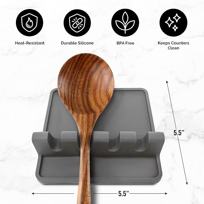 Silicone Utensil Rest with Drip Pad for Multiple Utensils, Heat-Resistant, BPA-Free Spoon Rest & Spoon Holder for Stove Top, Kitchen Utensil Holder for Spoons, Ladles, Tongs & More - by Zulay