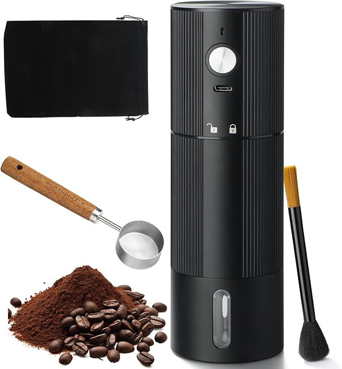 Portable Coffee Grinder Electric Burr Coffee Grinder with 45 Adjustable Settings, Rechargeable Coffee Grinders for Espresso, Travel, Camping and Office (Black)