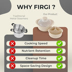 48oz Platinum Silicone 3 Compartmented Microwave Steamer Pot with Handle & Lid - Korean 100% Food-Grade Steamer Bowl, Heat-Resistant Cooker with Steam Holes, Easy Clean, Dishwasher Safe, Ivory