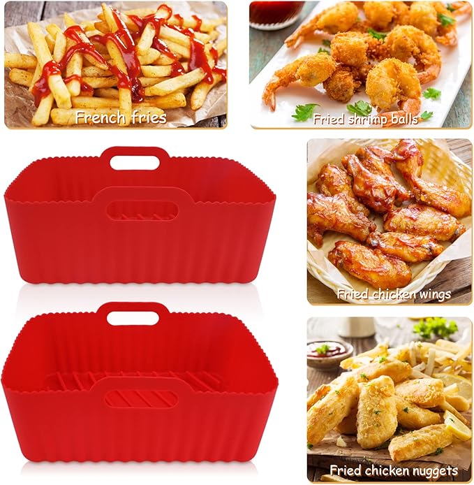 WMKGG Silicone Air Fryer Liners, 2PCS Reusable Rectangular Air Fryer Silicone Liners, Non-Stick Basket Accessories for Ninja Foodi Dual DZ201/DZ401 8-10QT
