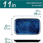 vancasso Stern Serving Platters Set of 4, 11 Inches Rectangular Ceramic Serving Plates, Blue Serving Trays for Entertaining