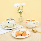 Koythin Ceramic Coffee Mug with Saucer Set, Cute Love Cup Unique for Office and Home, 10 oz/300 ml for Latte Tea Milk