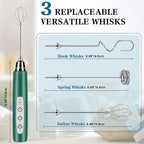 Milk Frother Handheld for Coffee, Electric Whisk 3 Speed Adjustable, Drink Mixer with Stainless 3 Whisks, Rechargeable Hand Frother Wand, for Latte Cappuccino Hot Chocolate Egg Green