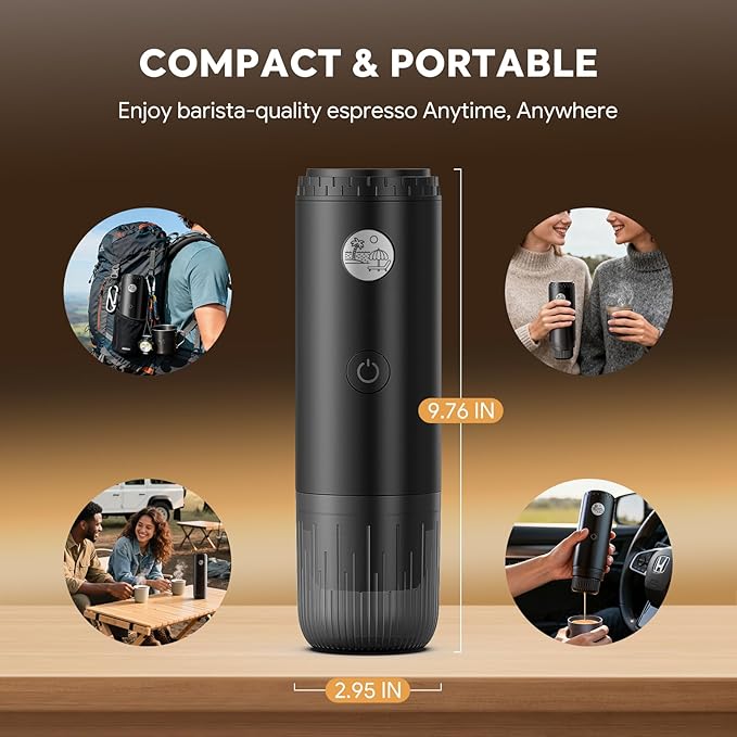 Portable 2-in-1 Coffee Maker, Portable 19 Bar Espresso Machine with Automatic Heating, Compatible with NS and Ground Coffee for Camping, Hiking Travel and Home (Black)