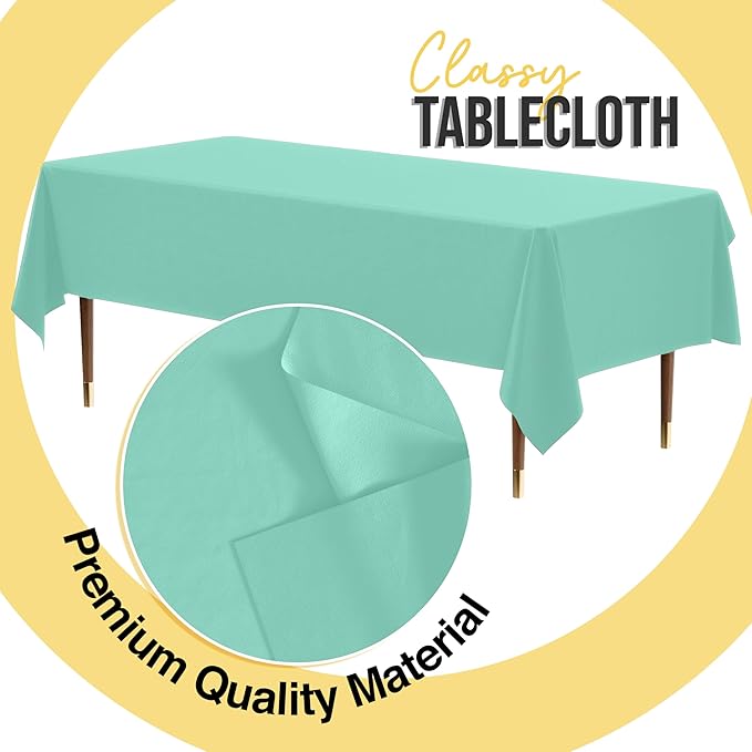 Exquisite 66% Thicker Premium Plastic Table Cloth Rectangle Table Cover 0.5 Mil 12 Pack Mint Table Cloth 54 Inch x 108 Inch Disposable Tablecloth Won't Tear Easily Like Cheap Thin Brands