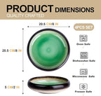 Ceramic Dinner Plates Set of 4, 8 Inch Large Porcelain Pasta and Salad Plates, Stoneware Plate Set for 4, Handmade Round Dishes for Home Decor, Microwave,Oven,and Dishwasher Safe, Green