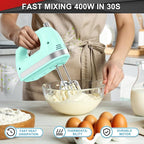 Lord Eagle Hand Mixer Electric 400W, 5 Speed handheld Mixer, 5 Stainless Steel Accessories for Baking Cake Egg Cream Food Beater, Turbo Boost/Self-Control Speed + Eject Button