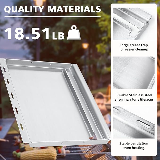 7637 Full-Size Griddle Insert for Weber Spirit I & II 200 Series Gas Grills, Flat Top Griddle for Spirit E210 E220 E215 S210 S220 Grill, Outdoor Indoor Griddle with Removable Handles