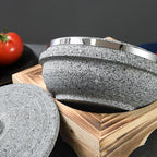 Bibimbap Bowl with Lid, Korean Stone Bowl Cooking Pot with Wood Tray, Natural Stone Bowl Hot Pot for Korean Restaurants, Soup, Rice, Stew,12cm/4.7inch