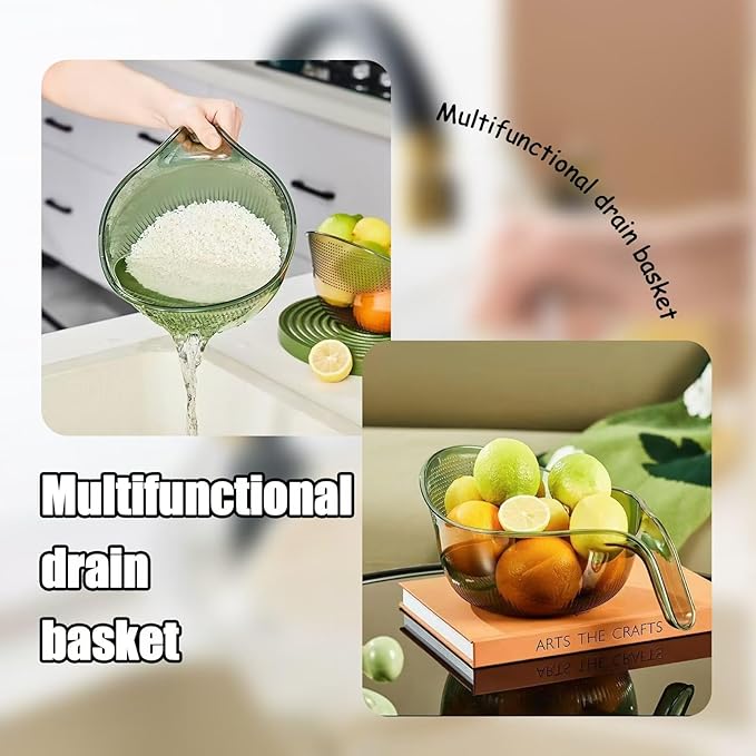 2-In-1 Rice Strainer, Rice Washing Bowl, Rice Washer Beans Washer Strainers And Colanders - Washing Bowl for Fruit Washing Bowl With Strainer, Multifunctional Drain Bask (Gray)