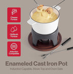 Swissmar Sierra Cast Iron Fondue Set, 1.6 Quart / 1.6 Liter – Perfect for Meat, Cheese, & Chocolate Fondues – Ideal for Family Bonding & Hosting Gifts - 12-Pieces, Matte White