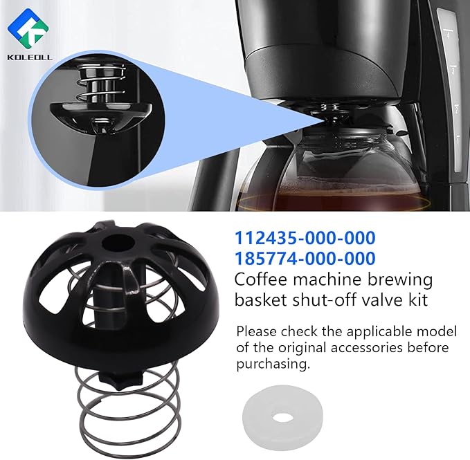 Coffee Maker Brew Basket Stop Valve Kit Replacement Part 112435-000-000 185774-000-000 Compatible with Hamilton Beach Coffee Makers 990117900 990237500