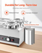 VEVOR Electric Soup Warmer, Two 6.34QT Pots & Six 1/3 Pans, Stainless Steel Commercial Food Warmer with 86~185°F Adjustable Temp, 1500W Bain Marie with Cover, Soup Station for Restaurant, Buffet