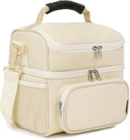 FlowFly Double Layer Cooler Insulated Lunch Bag Adult Lunch Box Large Tote Bag for Men, Women, With Adjustable Strap,Front Pocket and Dual Large Mesh Side Pockets