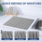 Large Stone Dish Drying Mat for Kitchen Counter, 24"×16" Quick Dry Collapsible Diatomaceous Earth Mat – Super Absorbent Foldable Drying Pad for Dishes (Light Gray, 23.2" x 15.4")