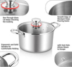 TeamFar 6 Quart Stock Pot, Stainless Steel Tri-Ply Cooking Pasta Pot with Tempered Glass Lid for Induction/Electric/Gas/Ceramic, Healthy & Sturdy, Double Riveted Handles & Dishwasher Safe