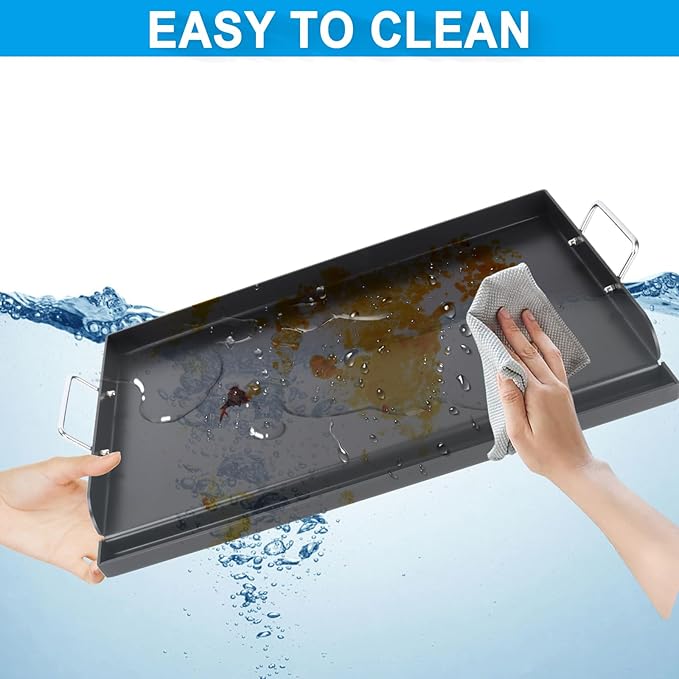 25" x 16.5" Nonstick Carbon Steel Griddle for Gas/Electric/Charcoal Grills, Universal Flat Top Griddle for Weber Charbroil Camp Chef, Griddle Plate with Grease Groove for Parties, Camping, Tailgating