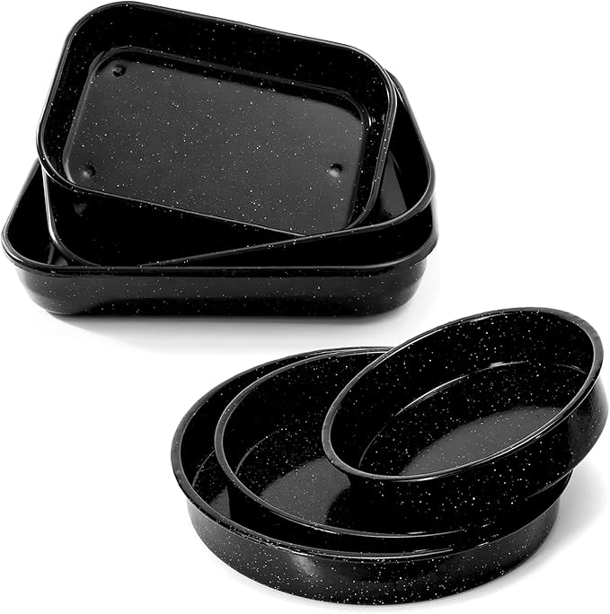 3-Piece Enamel Roasting Pan and Baking Pan Set Bundle