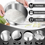 KesaPlan Rice Washer Strainer Bowl, 4-in-1 Washer Bowl Stainless Steel Rice Rinser Strainer Sink Colanders With Side Drainers for Cleaning Fruits, Vegetables, and Beans, Versatile Kitchen Tool