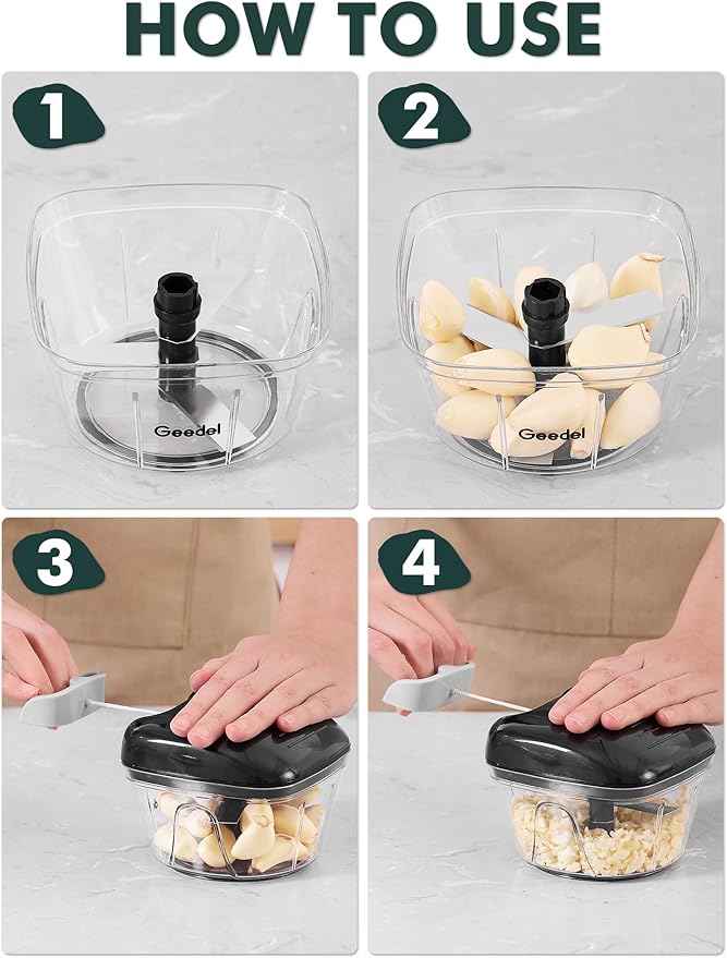 Manual Food Processor Vegetable Cutter, Geedel Pull Chopper with String, Food Chopper Vegetable Cutter for Veggies, Fruits, Salad, Onion, Nuts, etc, 2 Cup(500ml), Black