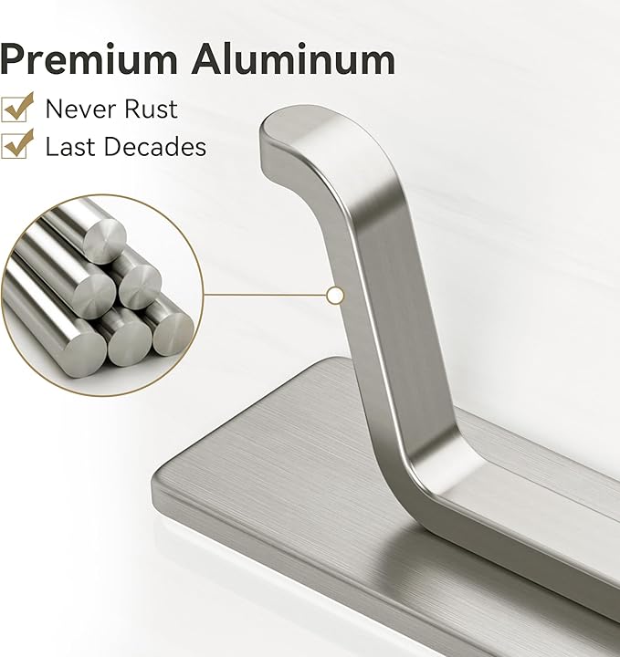 Self Adhesive Wall Hooks for Hanging: Extra Strong 13 LB, Hook for Coat, Towel in Bathrooms, Shower, Kitchen, Wall, Door Hook, Nickel Silver 12 Pack