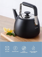 Sur La Table Kitchen Essentials Large 2 QT Heavy Gauge Stainless Steel Whistling Tea Kettle - Matte Black
