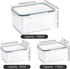 3 PCS Fruit Storage Containers for Fridge with Removable Colander, Leak proof Food Storage Containers, Airtight Food Storage Containers, Food Storage Container with Lids, Keep Food Meat Fresh