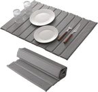 Stone Dish Drying Mat with PU Leather Surface for Kitchen Counter, Water-Absorbent Collapsible Roll up, Quick Dry, Non-Slip for Cups Dishes Bottles,Removable and washable(Medium Gray, 23.6”x15.4”)