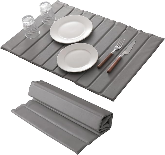 Stone Dish Drying Mat with PU Leather Surface for Kitchen Counter, Water-Absorbent Collapsible Roll up, Quick Dry, Non-Slip for Cups Dishes Bottles,Removable and washable(Medium Gray, 23.6”x15.4”)