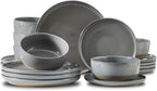 Hasense Stoneware 18 Pieces Plates and Bowls Sets, Porcelain Dinnerware Sets for 6, Ceramic Dishes Sets with Speckled Pattern, Scratch Resistant Microwave and Dishwasher Safe, Dark Gray