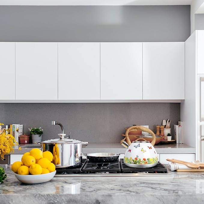 Tea Kettle, Toptier Teapot Whistling Kettle with Wood Pattern Handle Loud Whistle, Food Grade Stainless Steel Tea Pot for Stovetops Induction Water Kettle, 2.7-Quart Butterfly