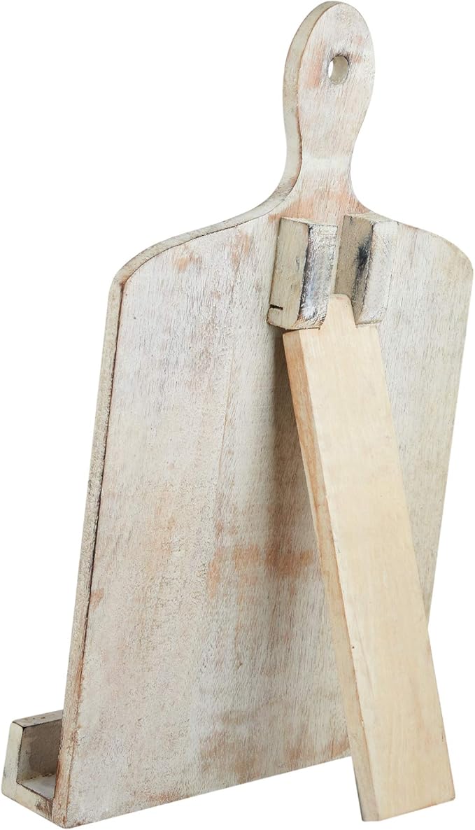 Wedding Gift Wooden Cookbook Stand Recipie Book Holder for Cooking Chopping Board Style Foldable Easel for Kitchen Text Book Tablet L 9.5 x B 1.5 x H 14 inches (White)