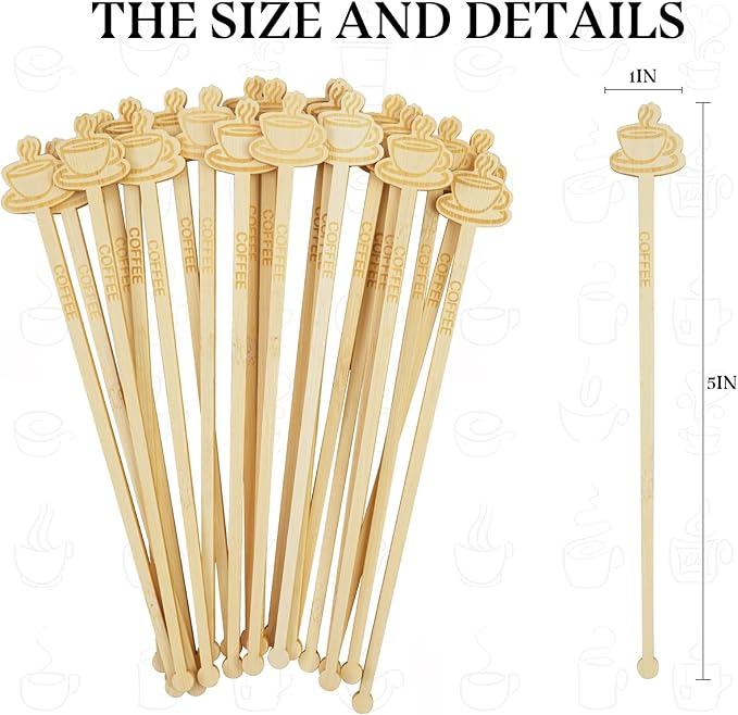 60Pcs Coffee Stirrers Stir Sticks-7Inch Bamboo Coffee Stirrers Beverage Mixer with Coffee Ends Disposable Eco-Friendly Biodegradable Cafés Sticks for Christmas Office Milk Tea Bar Hot Drinks