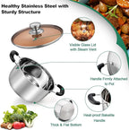 TeamFar Stock Pot 6 qt, Stainless Steel Stock Pasta Soup Pot with Lid, Double Bakelite Heat-Proof Handles & Tempered Glass Lid, Dishwasher Safe & Easy Cleanup, Non-Toxic & Healthy