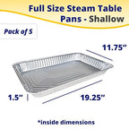 IDL Packaging Full Size Aluminum Steam Table Pans - Shallow, 21" x 13" x 1.5" (pack of 5) - Disposable Foil Pan for Grilling, Roasting, BBQ, Cooking, Baking, Freezing