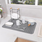 Silicone Dish Drying Mat for Multiple Usage,Easy clean,Eco-friendly,Heat-resistant Silicone Mat for Kitchen Counter or Sink,Refrigerator or Drawer Liner Grey 3XL 28 inches x 18 inches