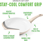 GreenLife 16 Piece Nonstick Cookware Set, Soft Grip Non-Toxic PFAS-Free Ceramic Pots & Pans, Dishwasher & Oven Safe, Frying, Sauce, Saute, Utensils, Glass Lids, Stay-Cool Handles, Wobble Free, Taupe